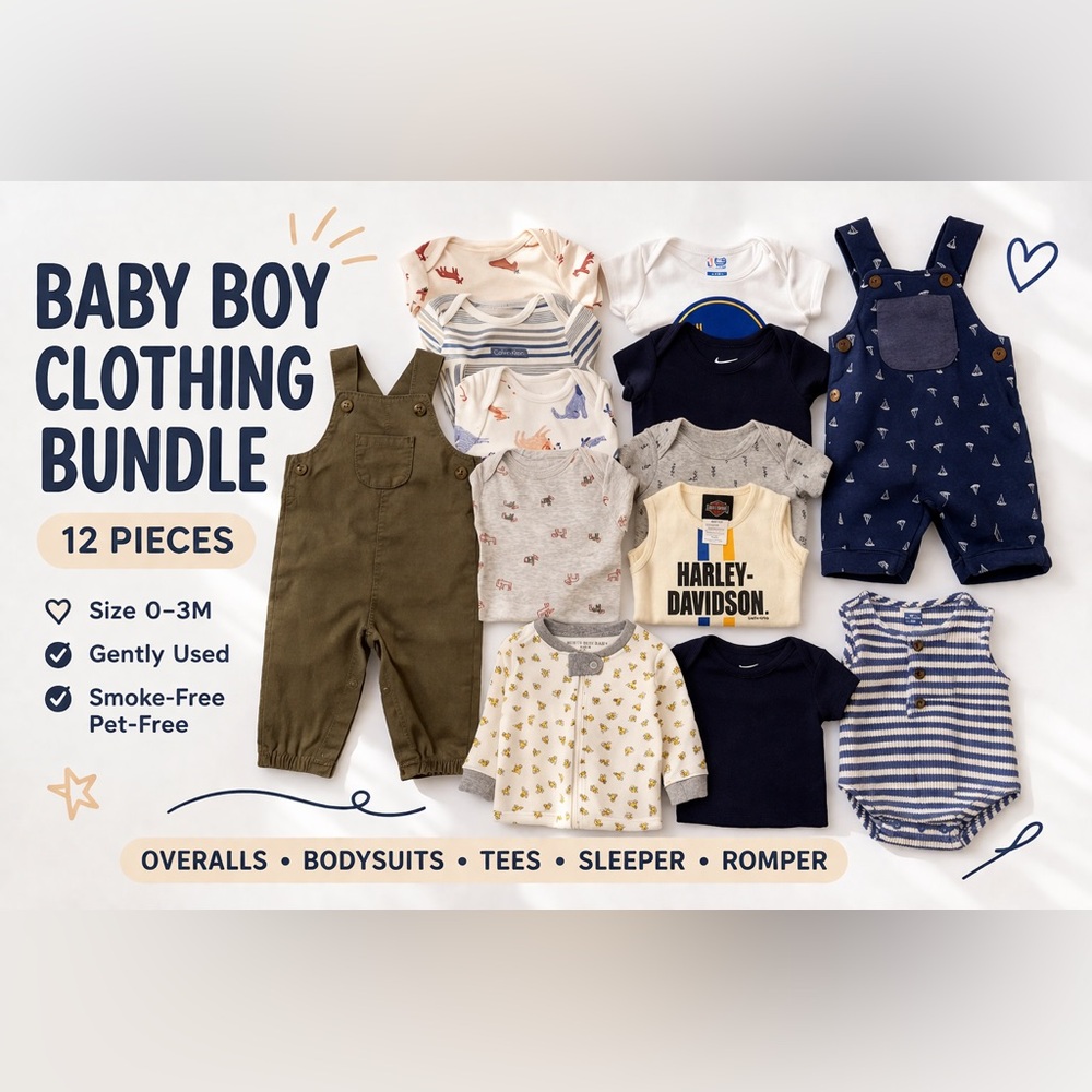 12 Piece Bundle - 0/3 Months Baby Boy Clothing 🩵✨